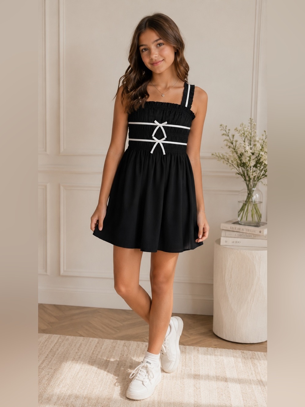 Zara Contrast Piping Bow Dress - Picture 2 of 3